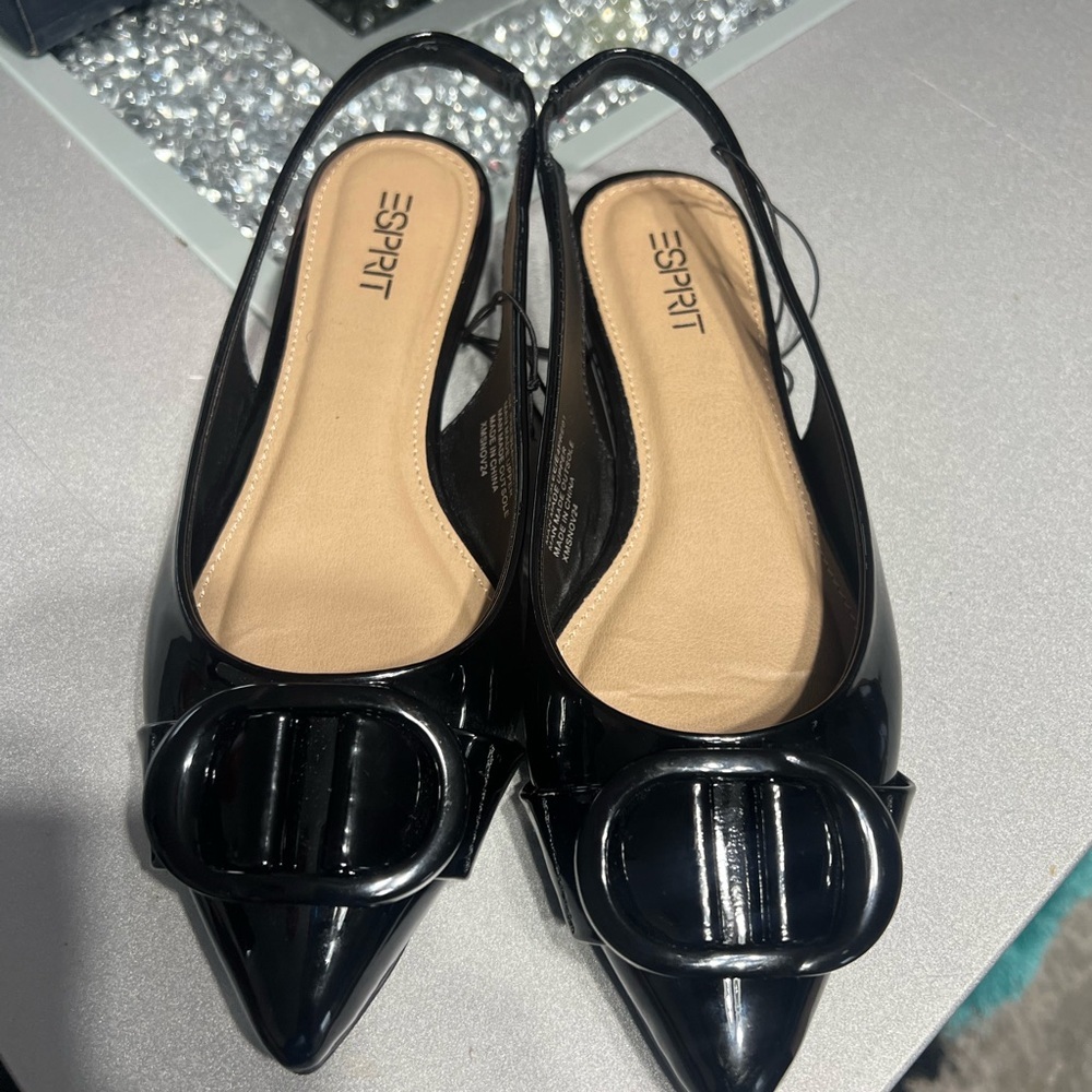 Esprit Glossy Black Slingback Flats